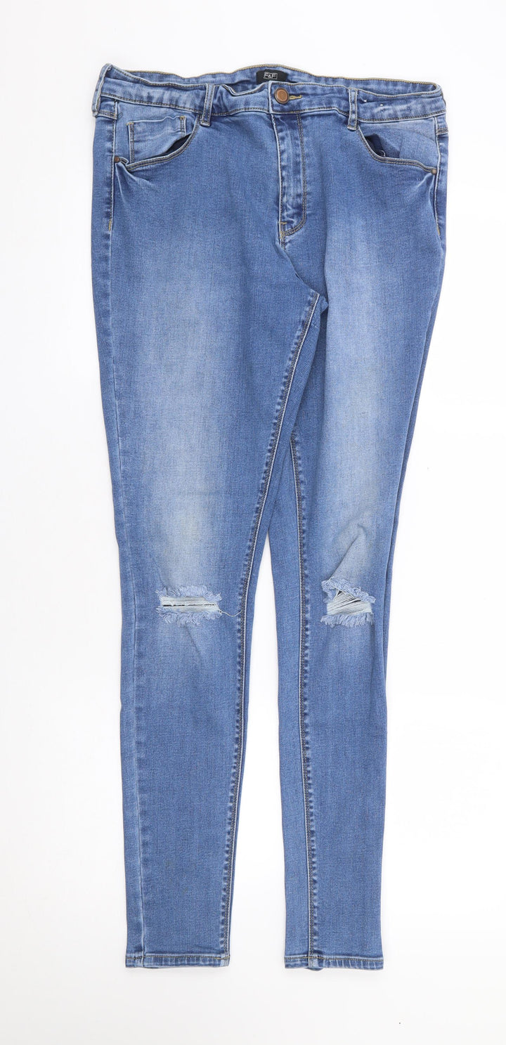 F&F Womens Blue Cotton Skinny Jeans Size 32 L31 in Regular Zip