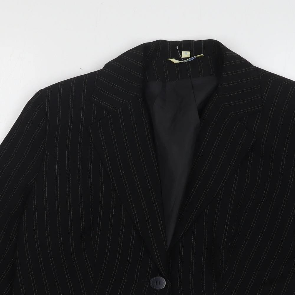 Klass Womens Black Striped Polyester Jacket Blazer Size 14