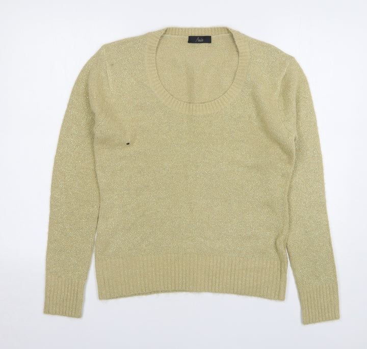 Anita Womens Beige Scoop Neck Acrylic Pullover Jumper Size L