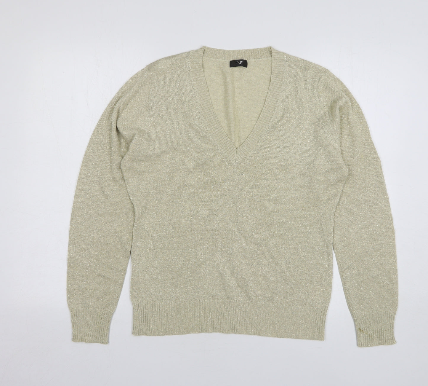 F&F Womens Beige V-Neck Viscose Pullover Jumper Size 16