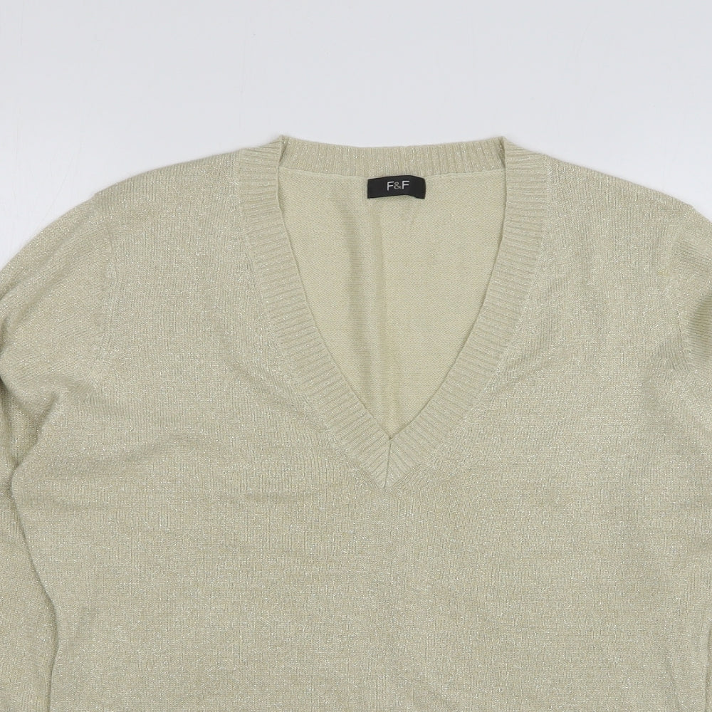F&F Womens Beige V-Neck Viscose Pullover Jumper Size 16