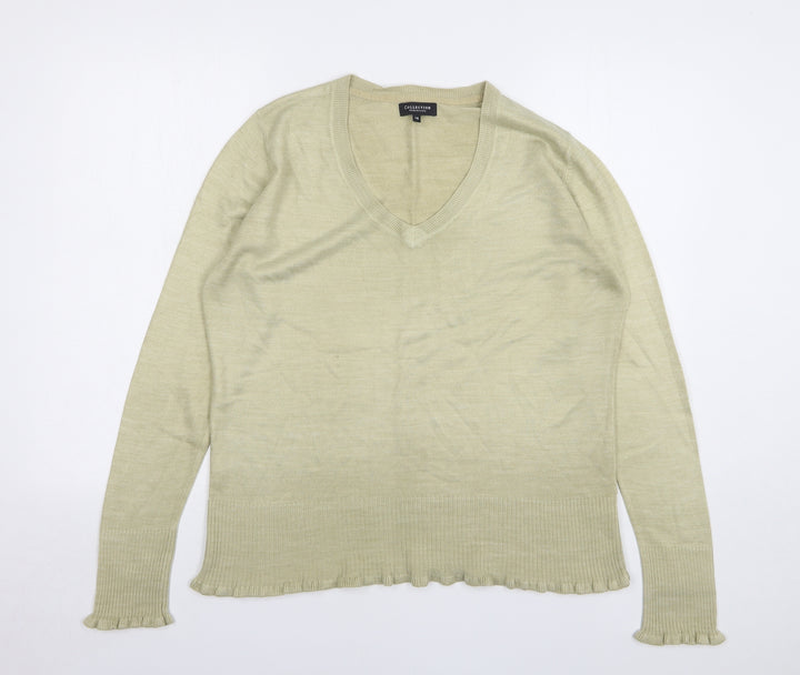 Debenhams Womens Beige V-Neck Acrylic Pullover Jumper Size 16
