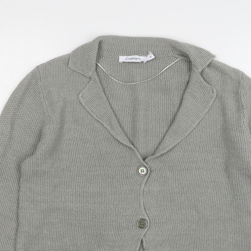 Conbipel Womens Grey Collared Cotton Cardigan Jumper Size M
