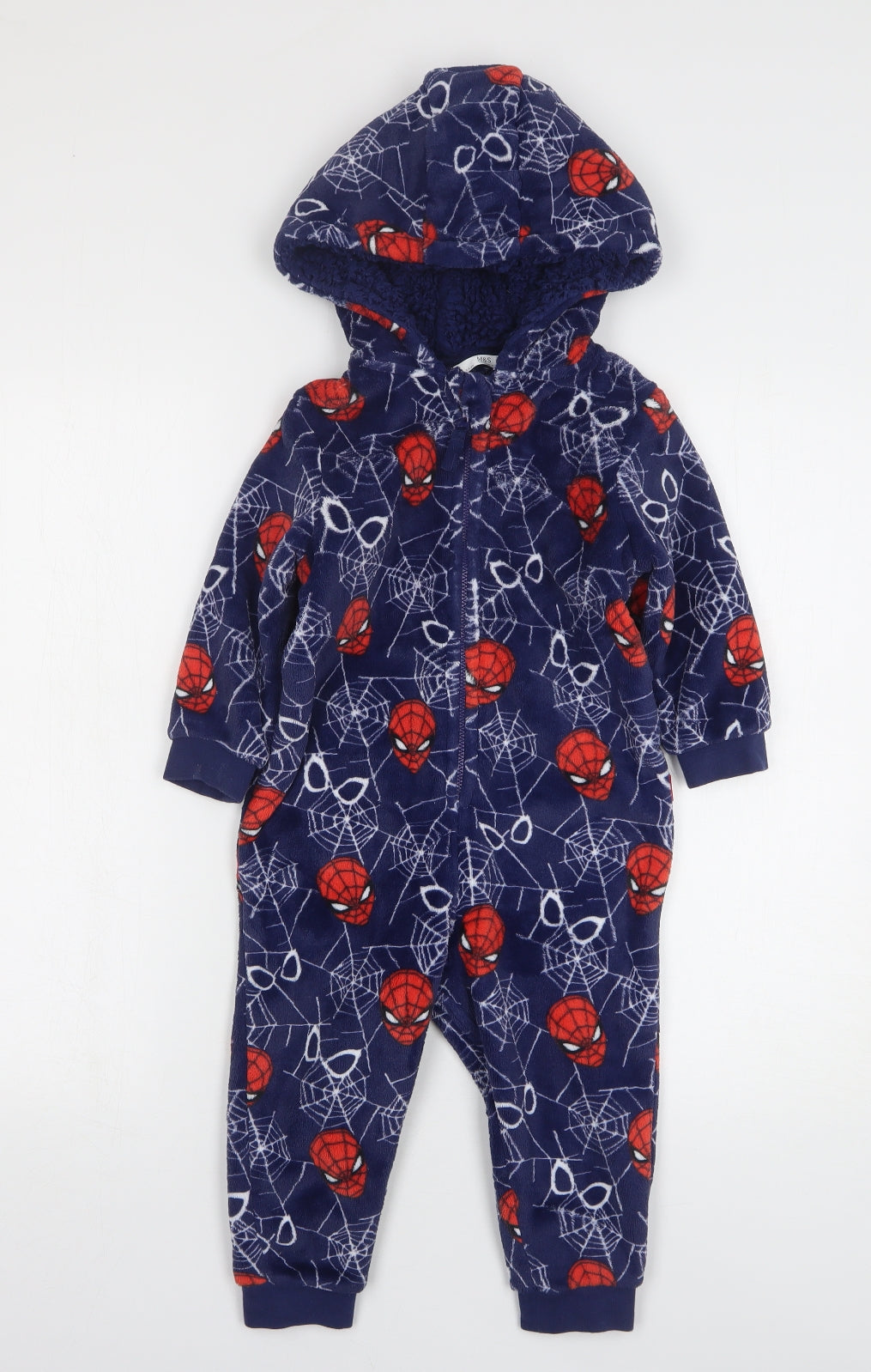Marks and Spencer Boys Blue Geometric Polyester One Piece Size 2-3 Years Zip - Spiderman