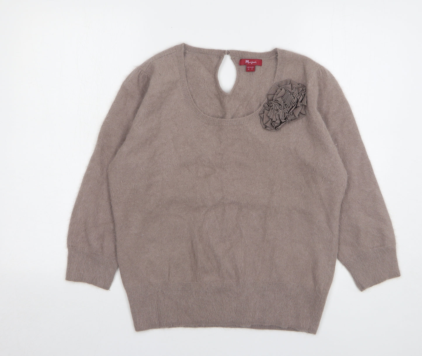 Monsoon Womens Brown Round Neck Angora Pullover Jumper Size 16