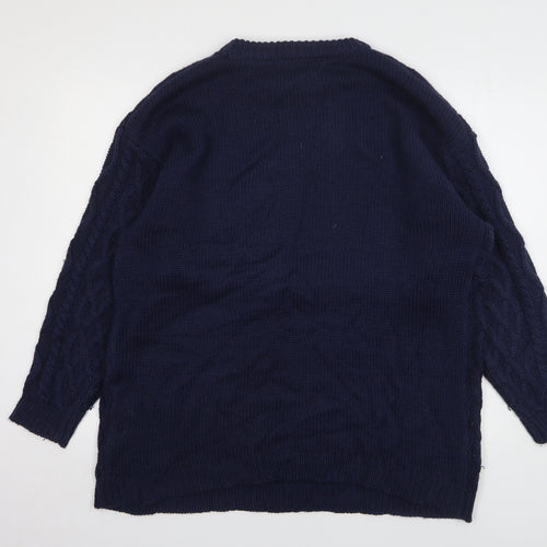 TU Womens Blue Round Neck Acrylic Pullover Jumper Size 16