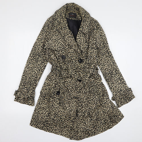 New Look Womens Beige Animal Print Trench Coat Coat Size 10 - Leopard Print