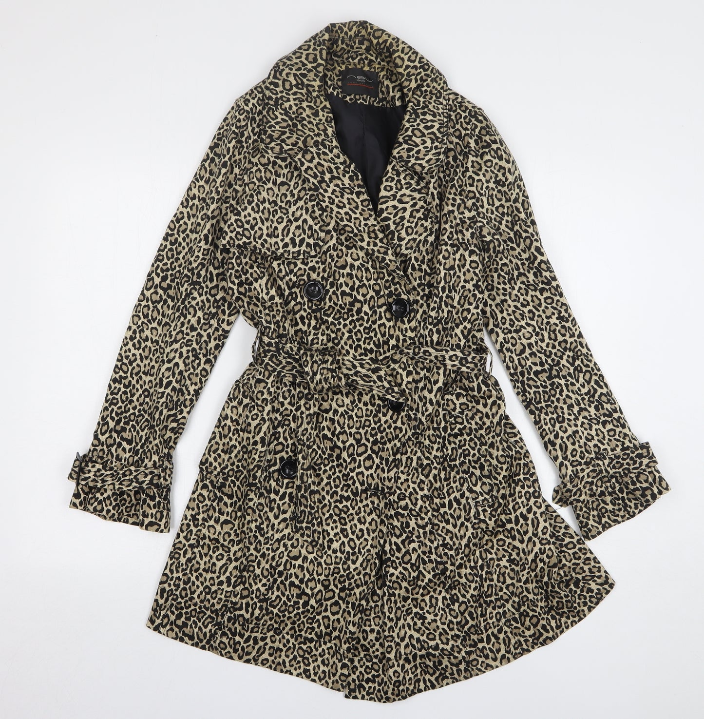 New Look Womens Beige Animal Print Trench Coat Coat Size 10 - Leopard Print