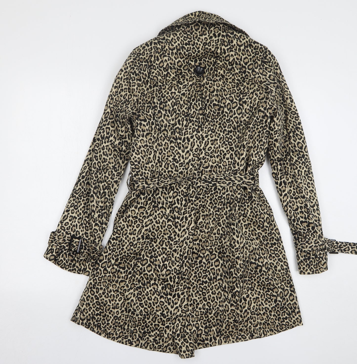 New Look Womens Beige Animal Print Trench Coat Coat Size 10 - Leopard Print