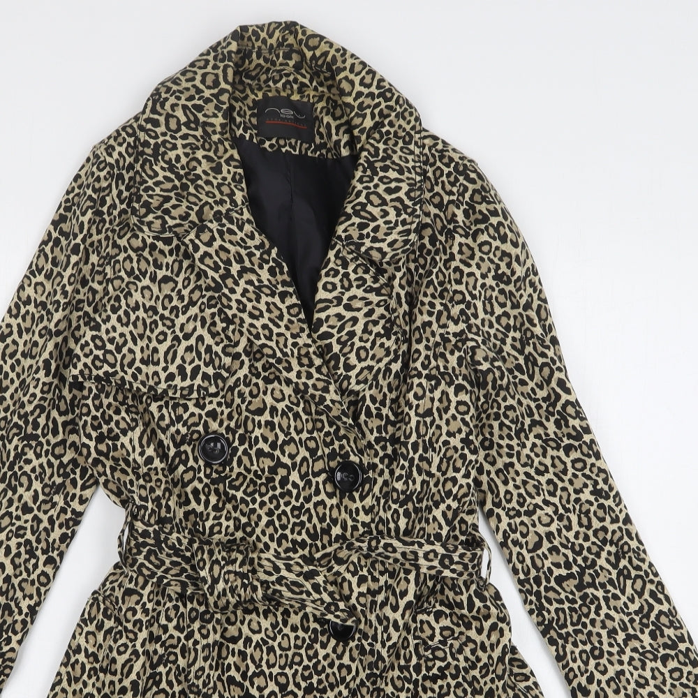 New Look Womens Beige Animal Print Trench Coat Coat Size 10 - Leopard Print