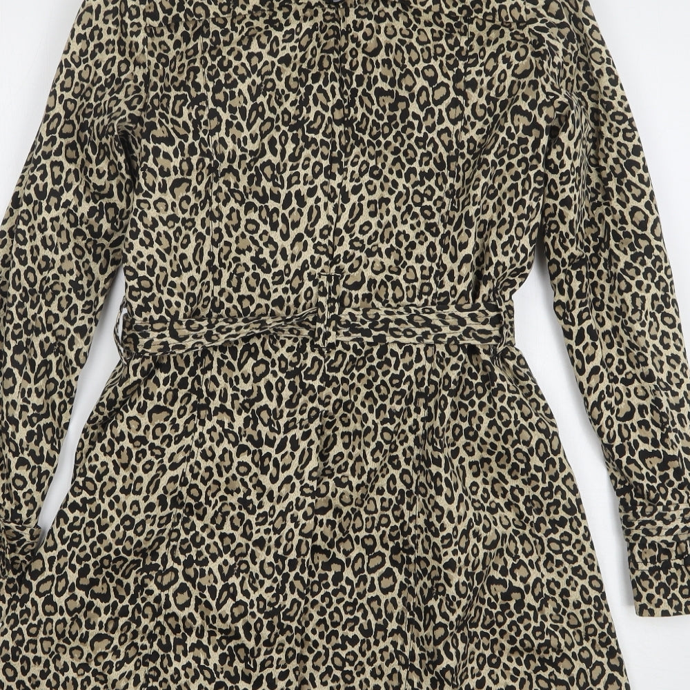 New Look Womens Beige Animal Print Trench Coat Coat Size 10 - Leopard Print