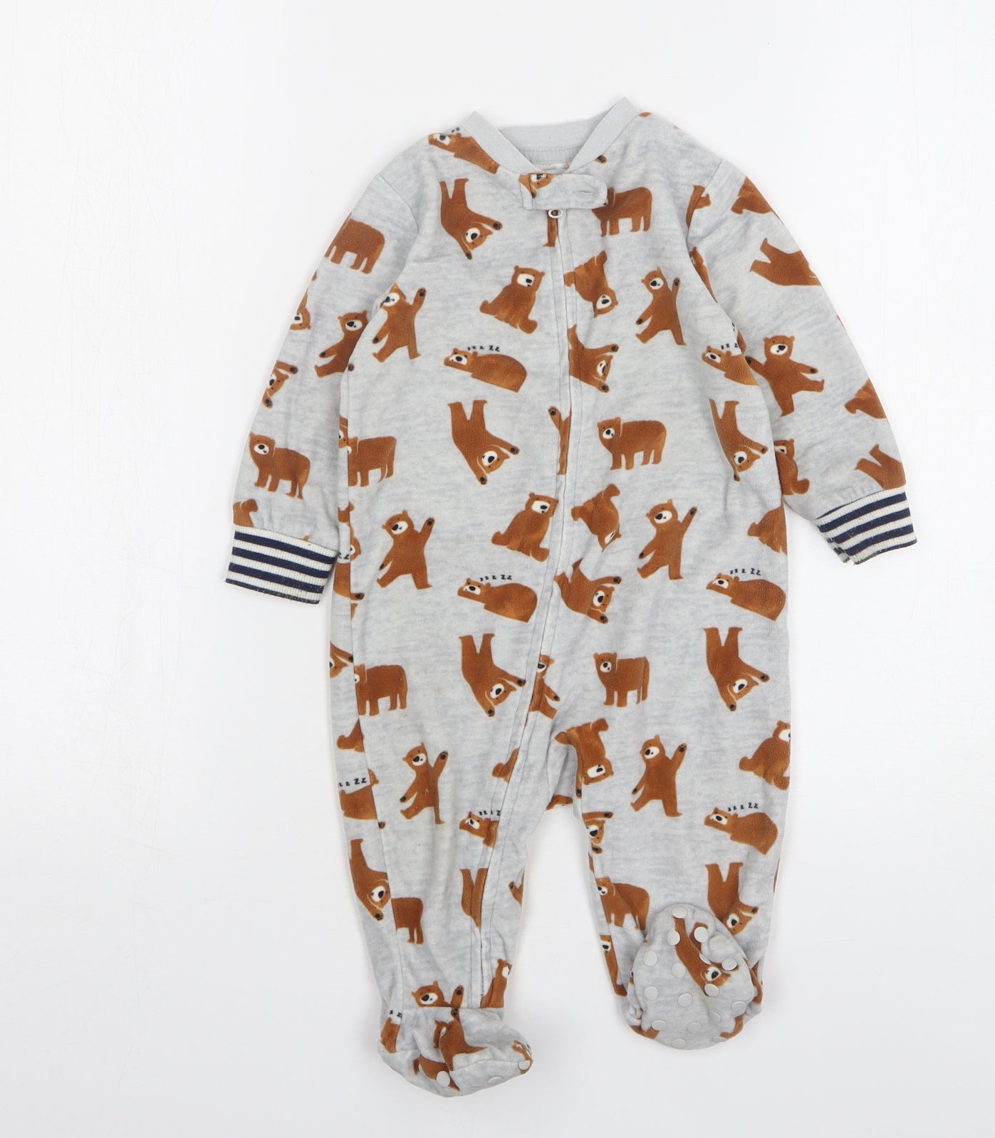 Primark Boys Grey Geometric Polyester Kaftan One Piece Size 9-12 Months Zip - Bears