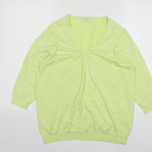 Marks and Spencer Womens Green V-Neck Viscose Pullover Jumper Size 18