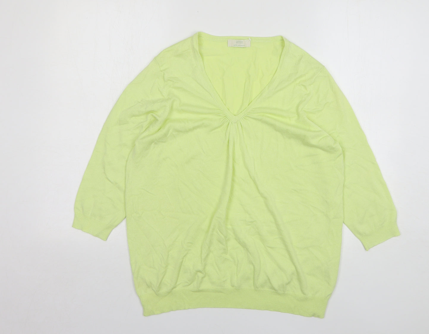 Marks and Spencer Womens Green V-Neck Viscose Pullover Jumper Size 18