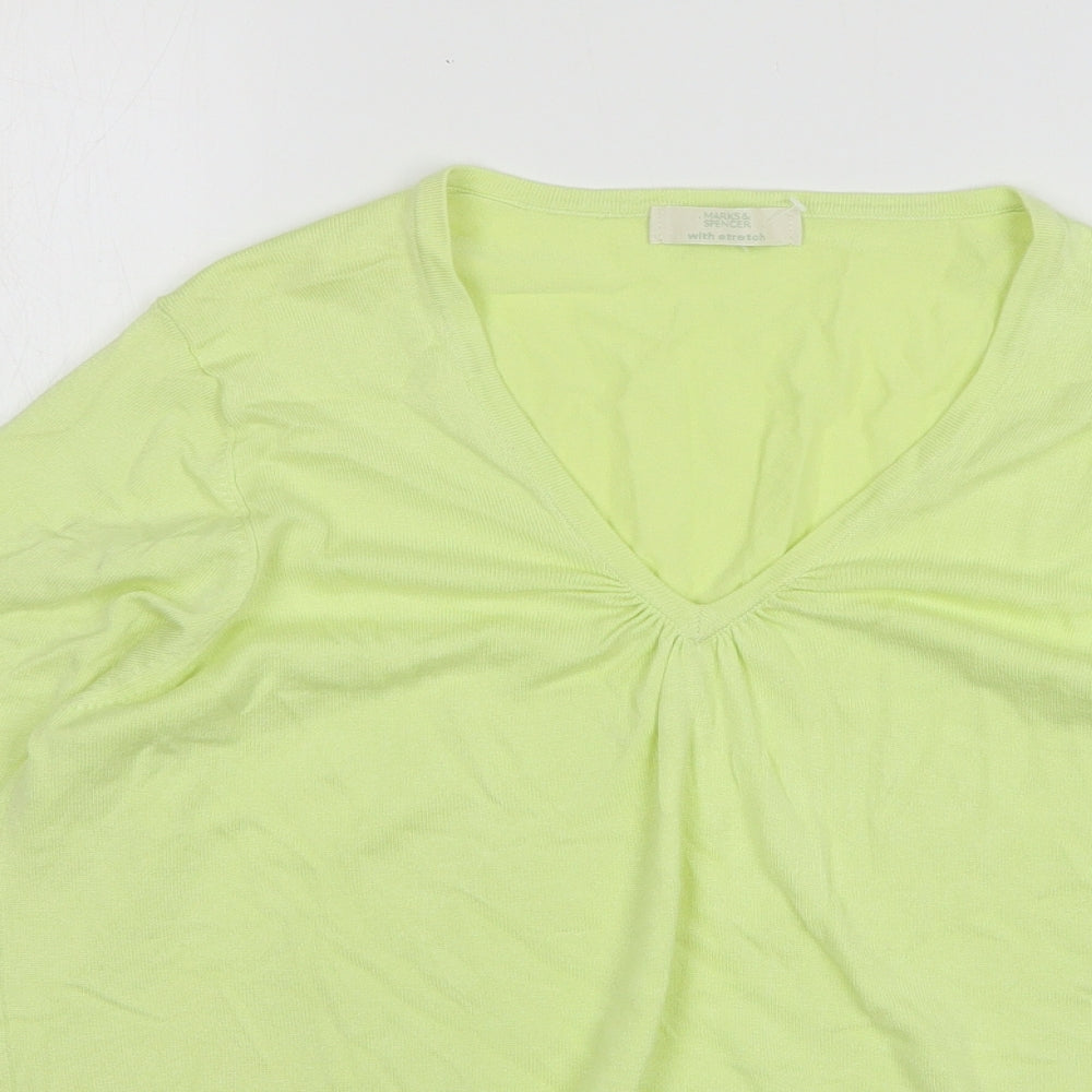 Marks and Spencer Womens Green V-Neck Viscose Pullover Jumper Size 18