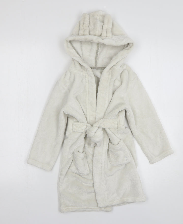 George Girls White Solid Polyester Kimono Gown Size 4-5 Years Tie - bunny ears