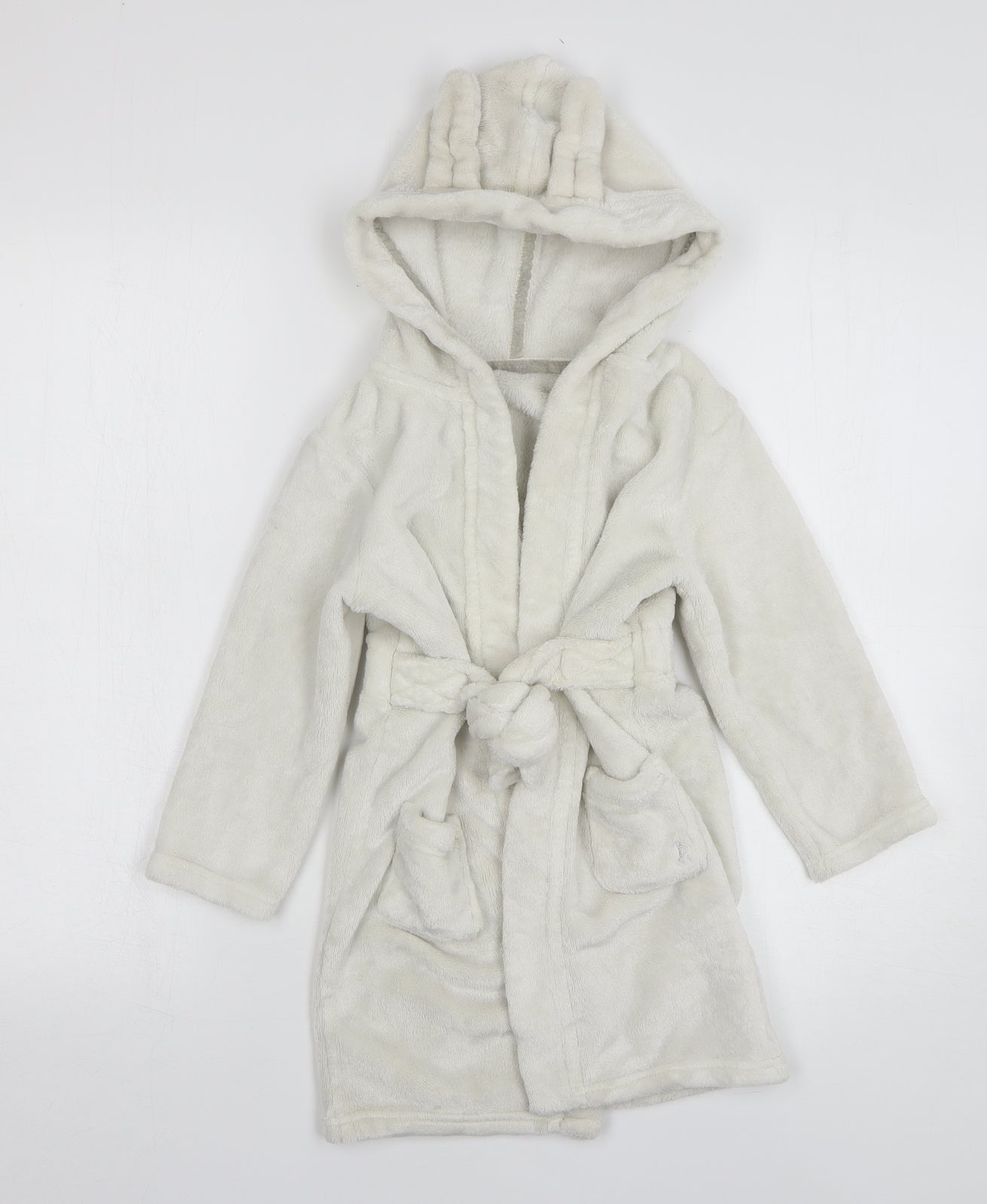 George Girls White Solid Polyester Kimono Gown Size 4-5 Years Tie - bunny ears