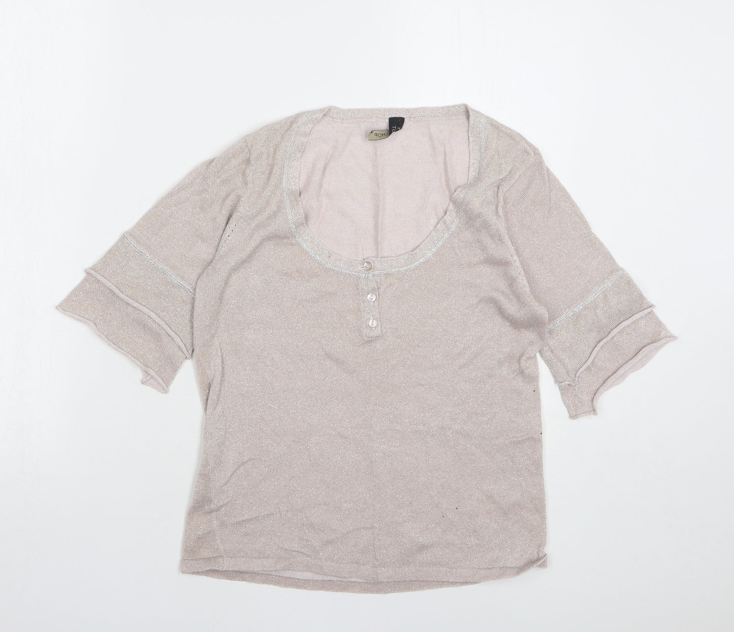 Topshop Womens Pink Viscose Basic T-Shirt Size 14 Round Neck