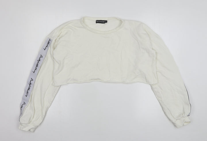 PRETTYLITTLETHING Womens White Cotton Pullover Sweatshirt Size 10