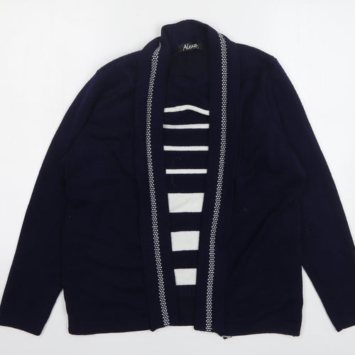 Alexara Womens Blue Round Neck Striped Acrylic Cardigan Jumper Size M