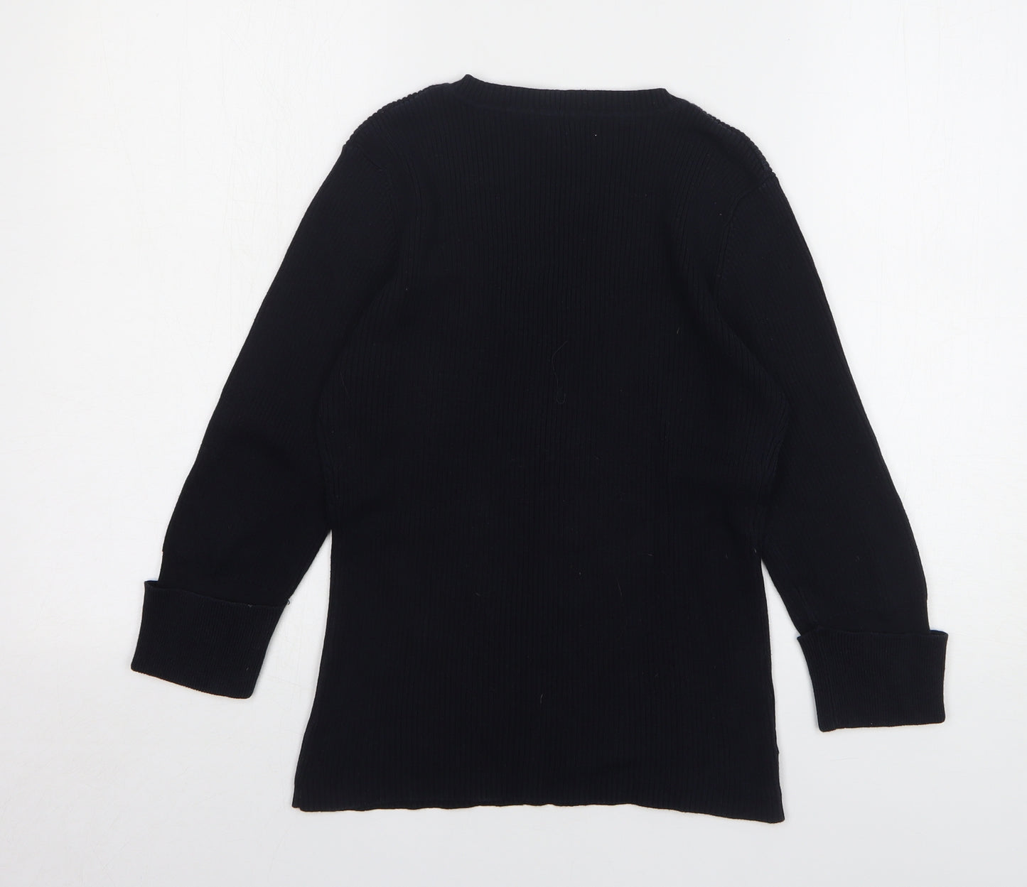 Papaya Womens Black V-Neck Cotton Pullover Jumper Size 14