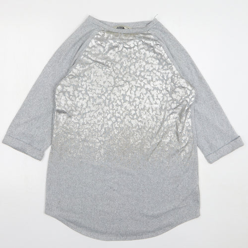 F&F Womens Grey Round Neck Animal Print Polyester Pullover Jumper Size 10