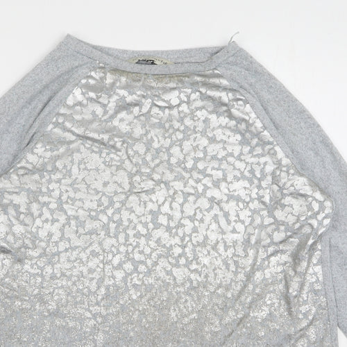F&F Womens Grey Round Neck Animal Print Polyester Pullover Jumper Size 10