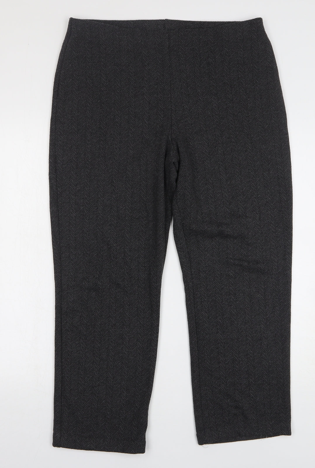 Marks and Spencer Womens Grey Herringbone Polyester Trousers Size 14 L27 in Regular