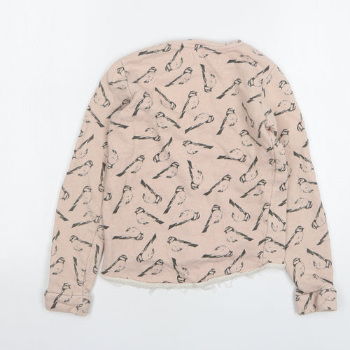 Mango Girls Pink Geometric Cotton Pullover Sweatshirt Size 9-10 Years - Love, Birds