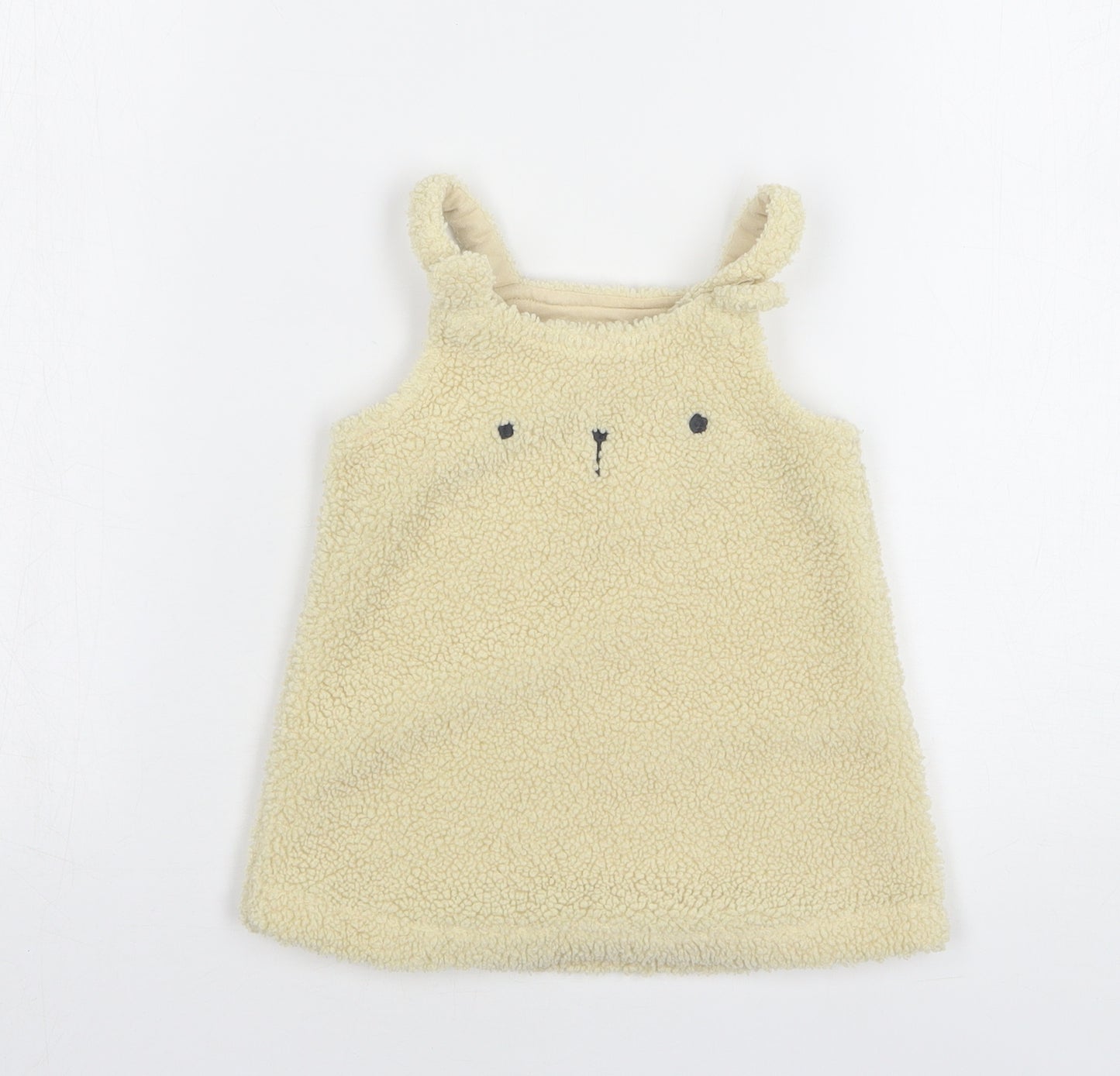 George Girls Beige Cotton Pinafore/Dungaree Dress Size 6-9 Months Square Neck - Bear