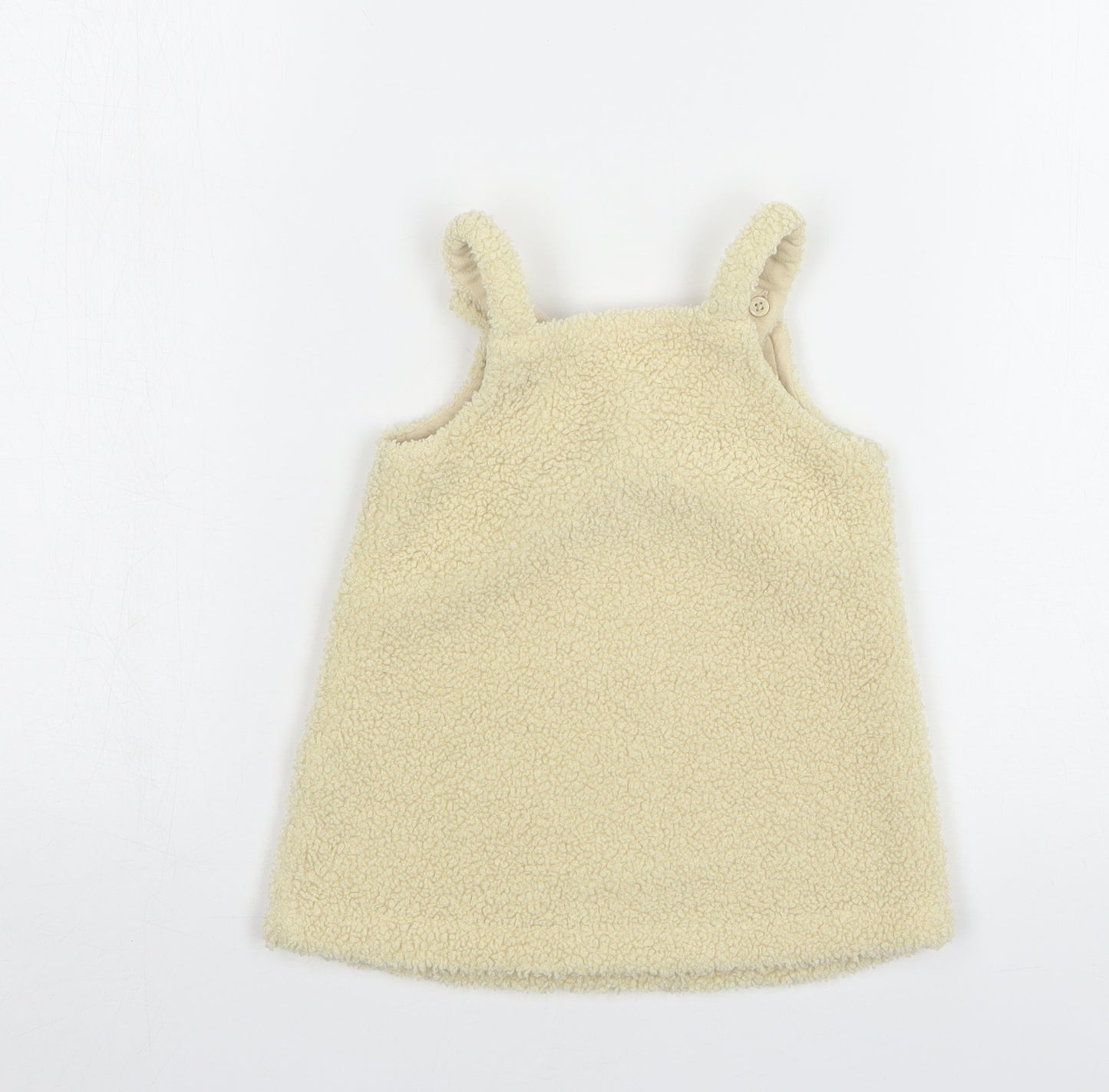 George Girls Beige Cotton Pinafore/Dungaree Dress Size 6-9 Months Square Neck - Bear