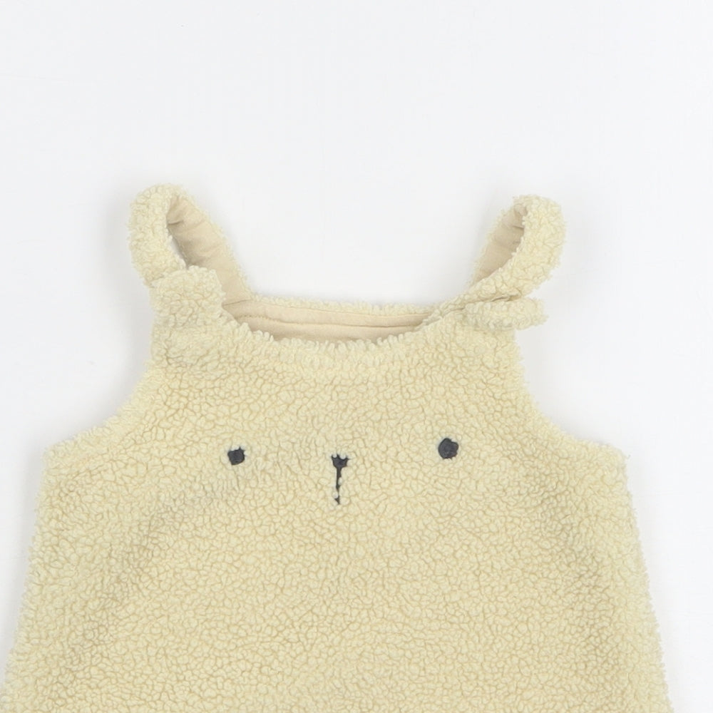 George Girls Beige Cotton Pinafore/Dungaree Dress Size 6-9 Months Square Neck - Bear
