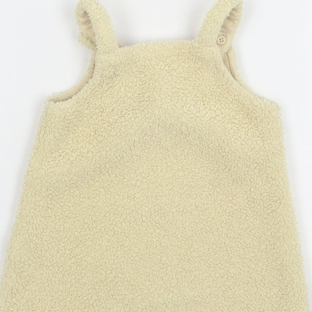 George Girls Beige Cotton Pinafore/Dungaree Dress Size 6-9 Months Square Neck - Bear