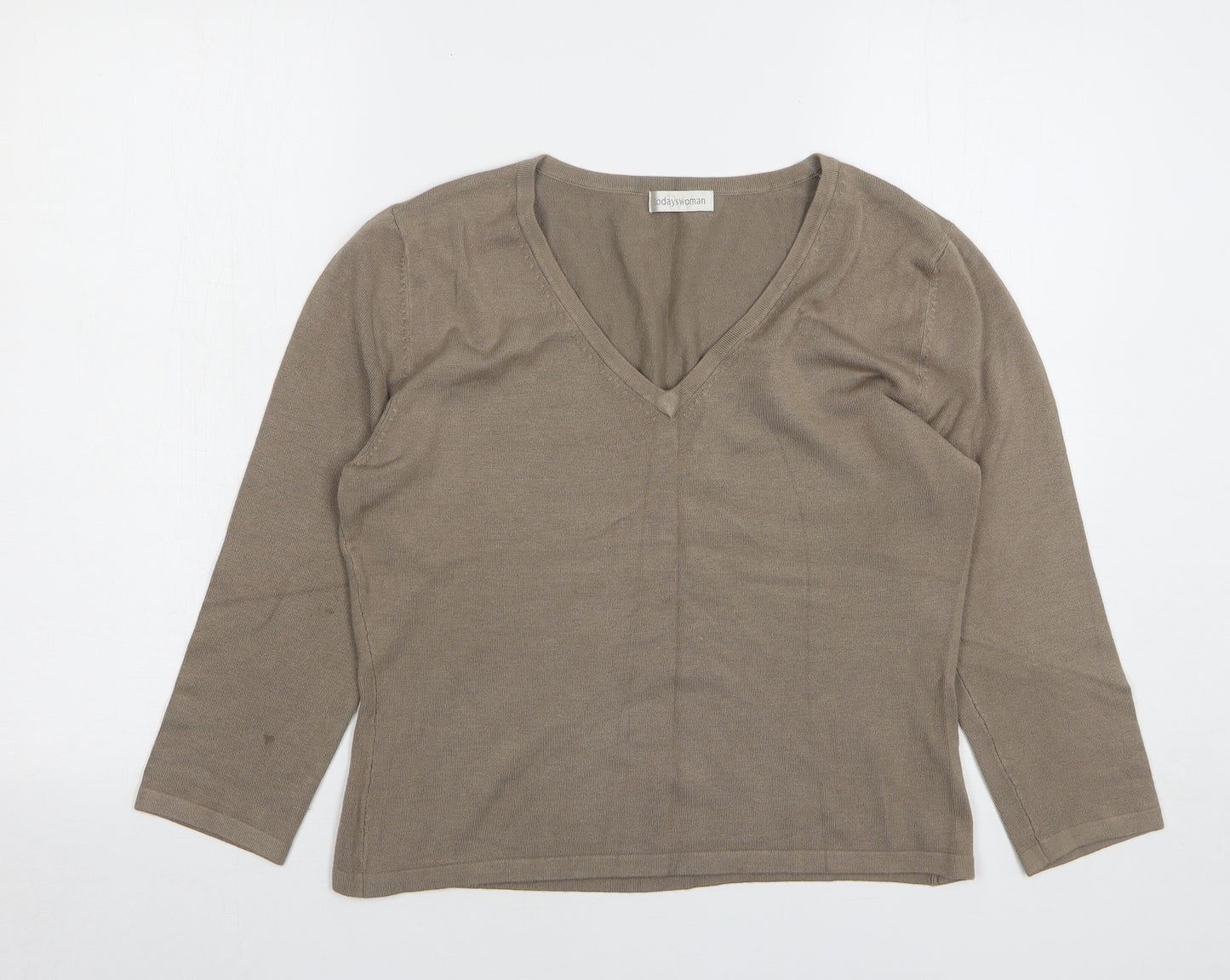 Todays women Womens Beige Viscose Basic T-Shirt Size 18 V-Neck