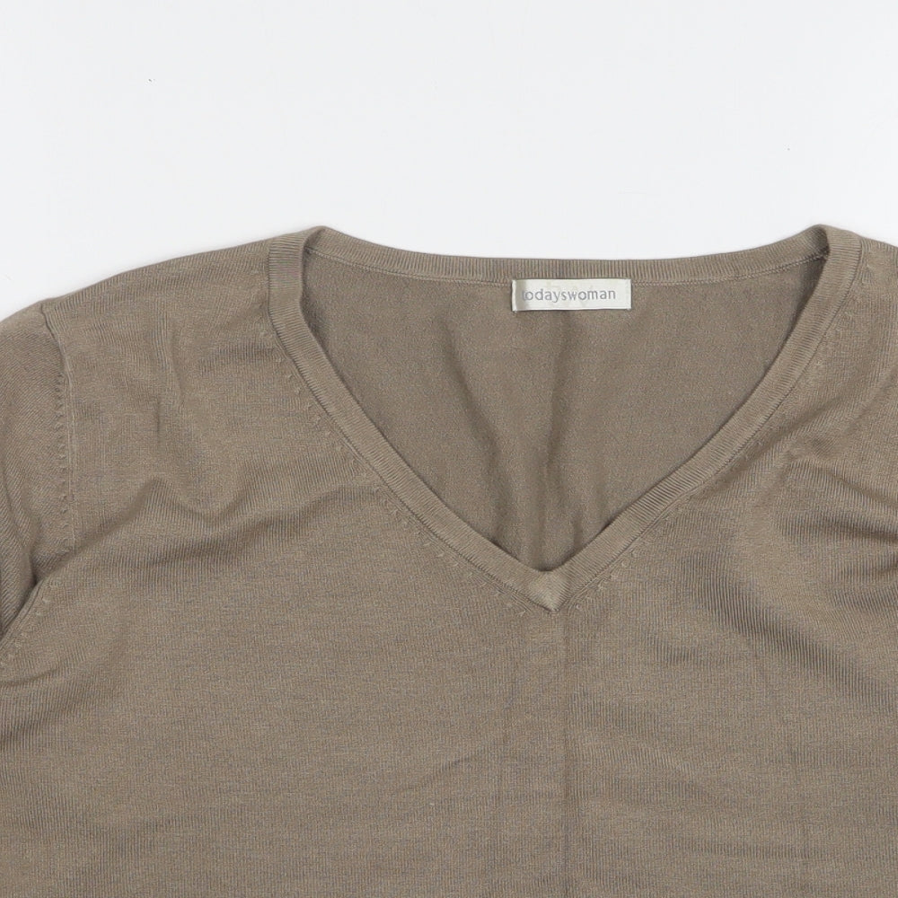 Todays women Womens Beige Viscose Basic T-Shirt Size 18 V-Neck