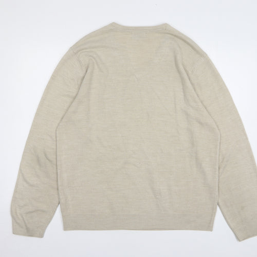Marks and Spencer Mens Beige V-Neck Acrylic Pullover Jumper Size XL