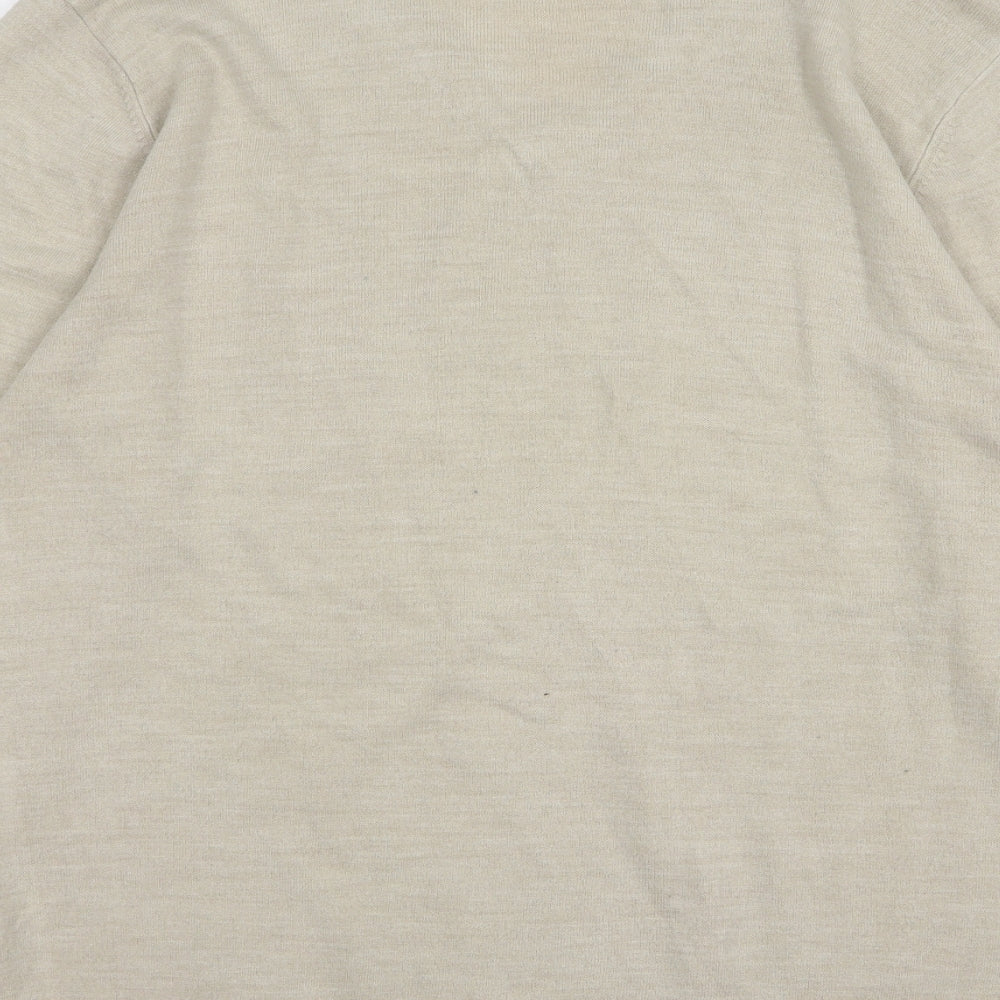Marks and Spencer Mens Beige V-Neck Acrylic Pullover Jumper Size XL