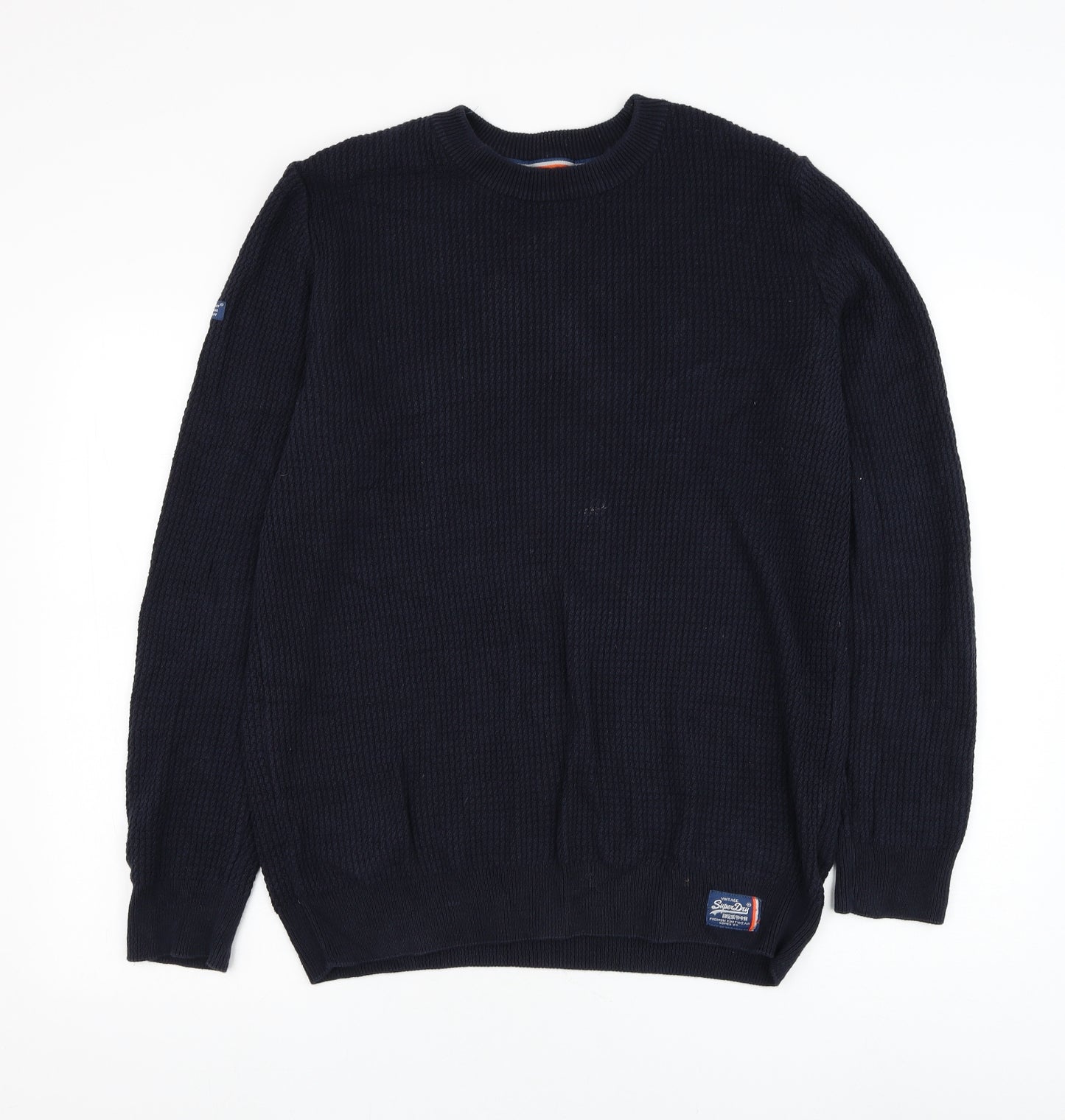 Superdry Mens Blue Round Neck Cotton Pullover Jumper Size XL