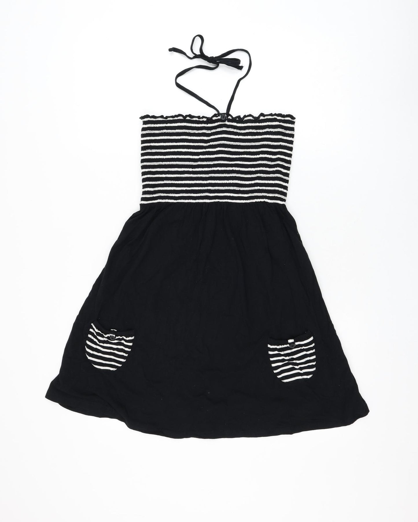 Peacocks Womens Black Striped Cotton Skater Dress Size 18 Off the Shoulder Pullover