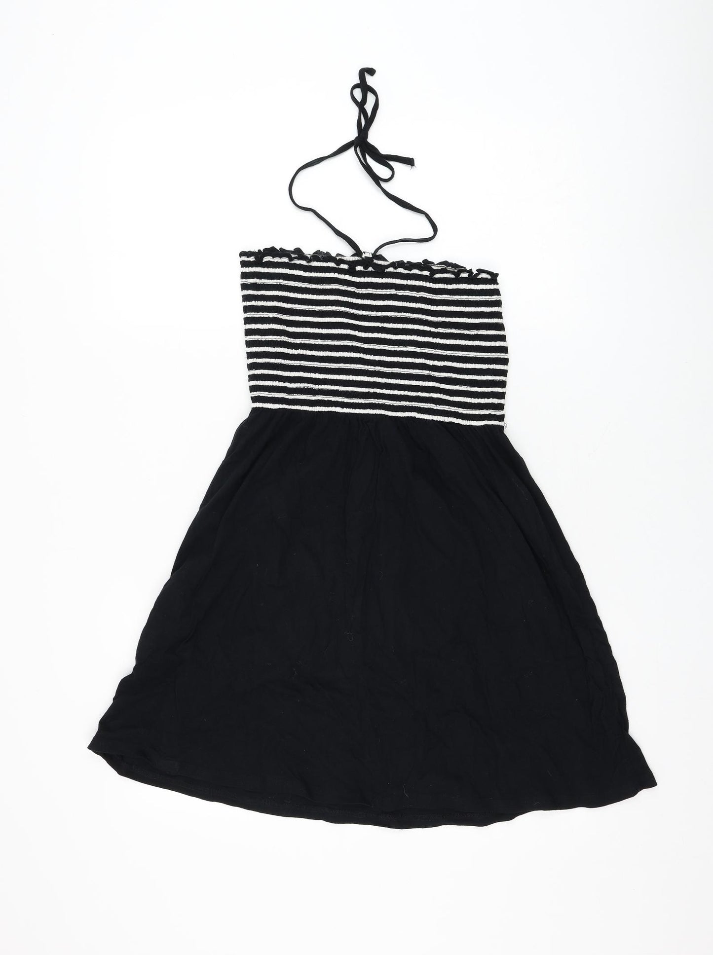 Peacocks Womens Black Striped Cotton Skater Dress Size 18 Off the Shoulder Pullover