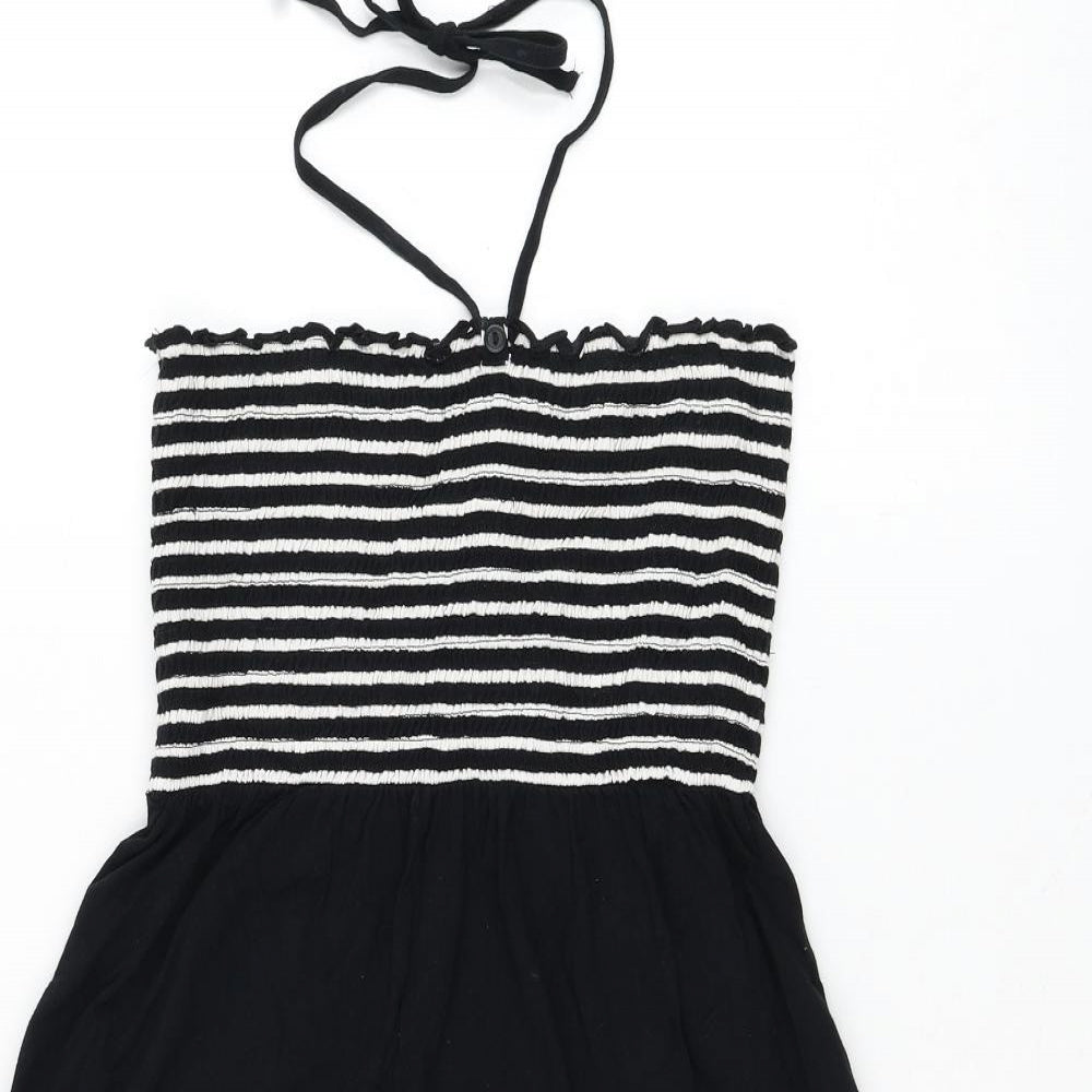 Peacocks Womens Black Striped Cotton Skater Dress Size 18 Off the Shoulder Pullover