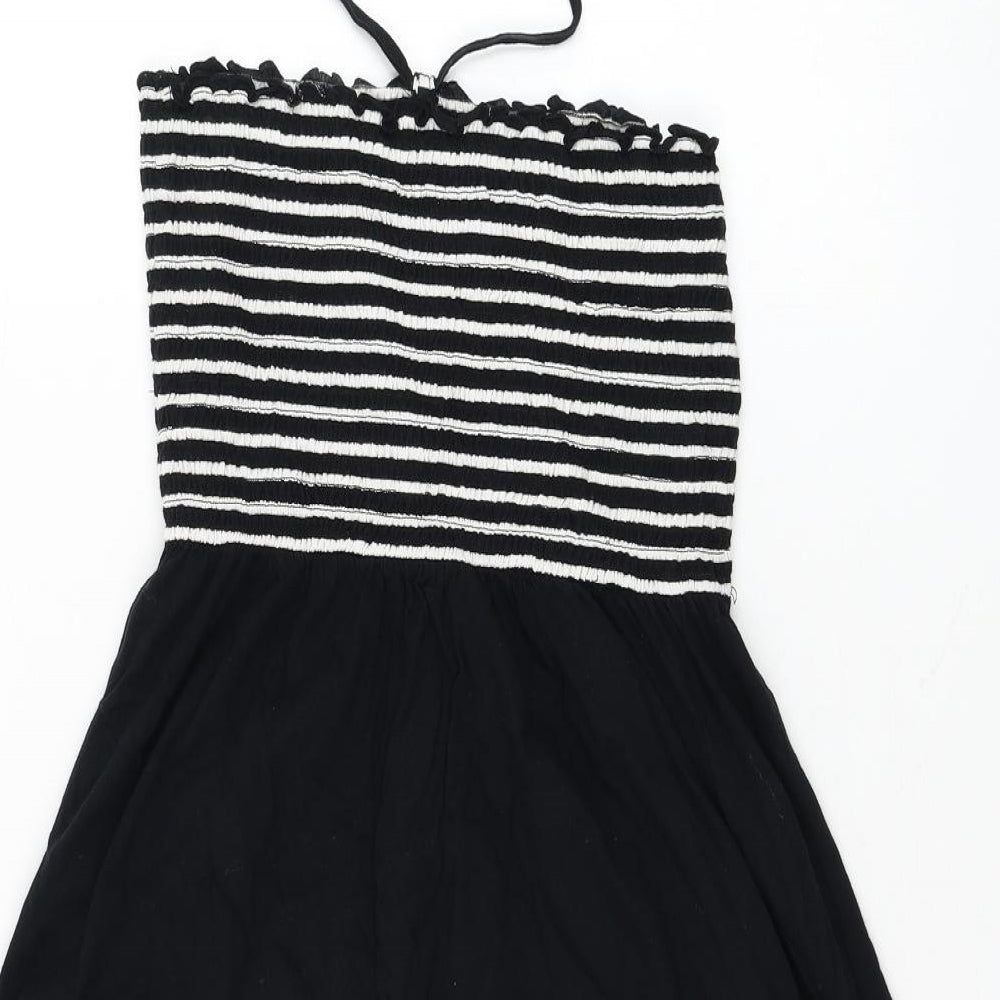 Peacocks Womens Black Striped Cotton Skater Dress Size 18 Off the Shoulder Pullover