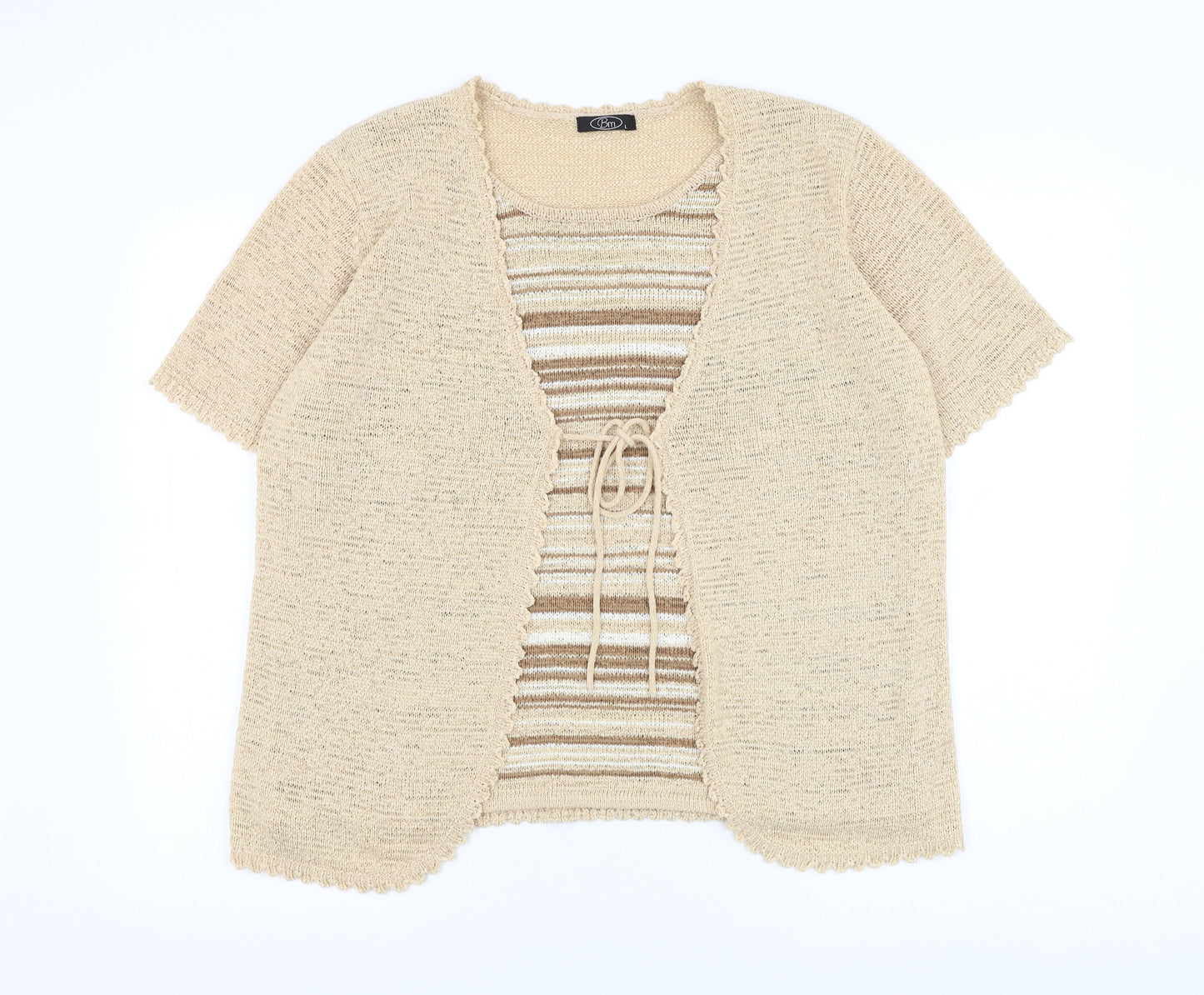 Bonmarché Womens Beige Round Neck Acrylic Cardigan Jumper Size L