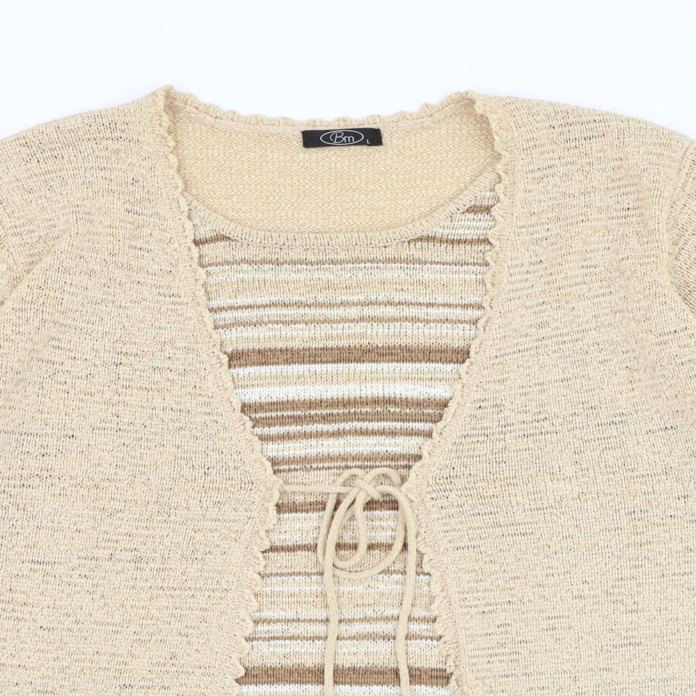 Bonmarché Womens Beige Round Neck Acrylic Cardigan Jumper Size L