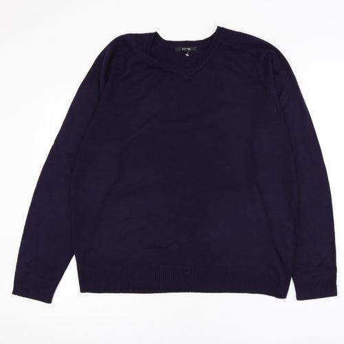 George Mens Purple V-Neck Acrylic Pullover Jumper Size L