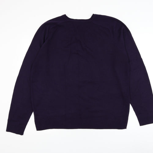 George Mens Purple V-Neck Acrylic Pullover Jumper Size L