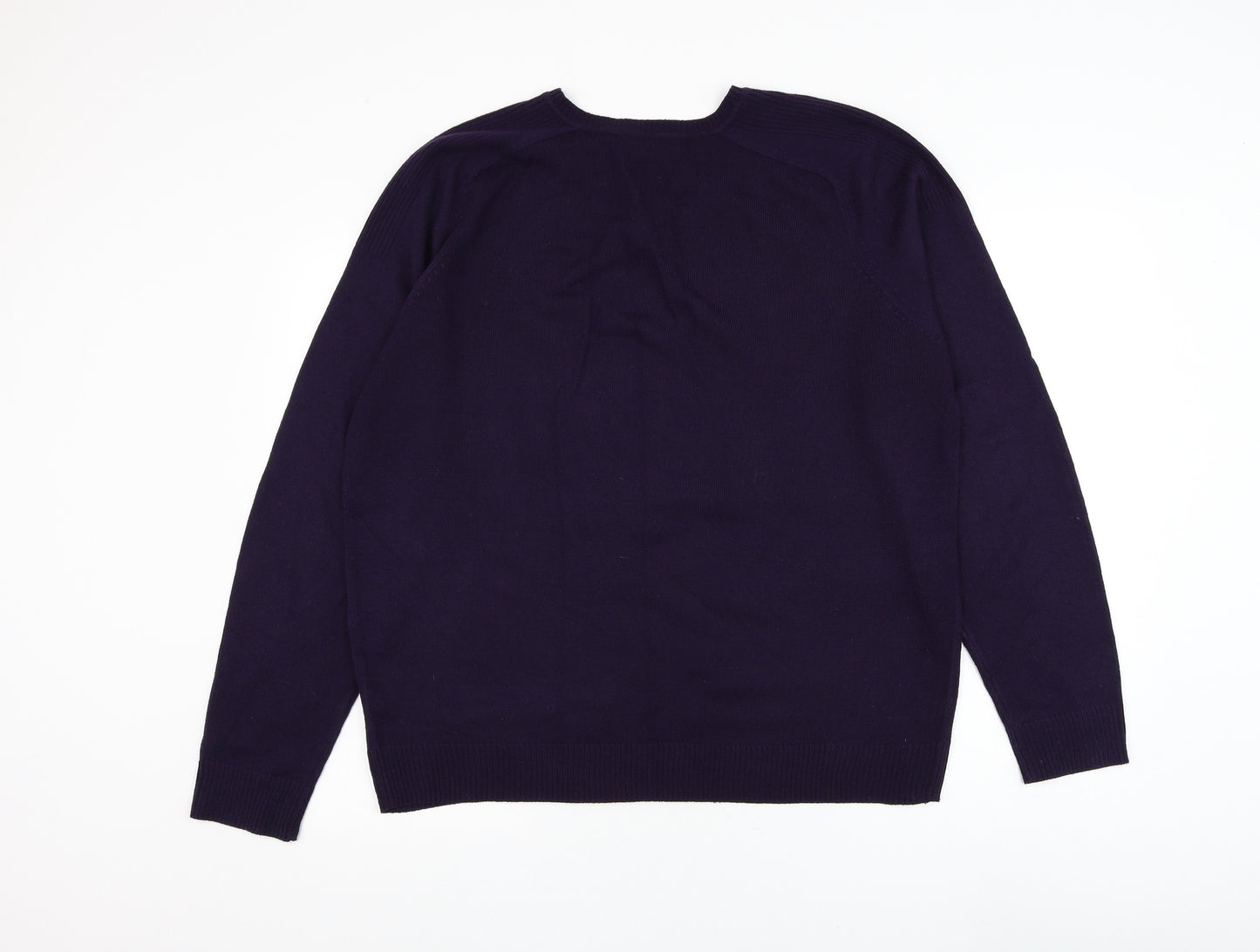 George Mens Purple V-Neck Acrylic Pullover Jumper Size L
