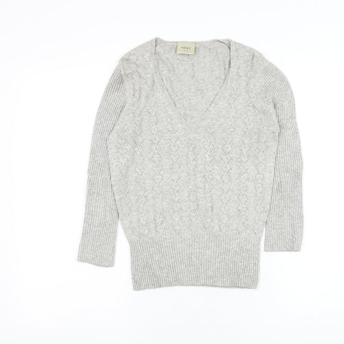 NEXT Womens Grey V-Neck Viscose Pullover Jumper Size 8