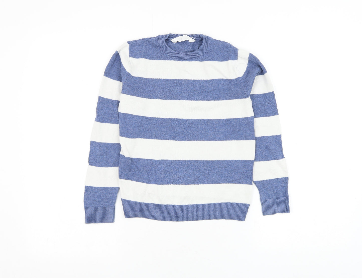 H&M Boys White Round Neck Striped Cotton Pullover Jumper Size 7-8 Years Pullover