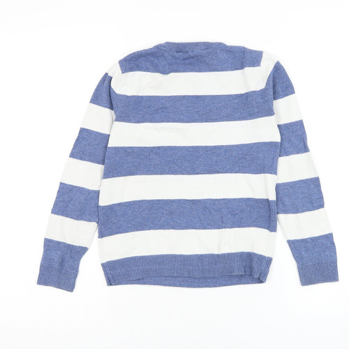 H&M Boys White Round Neck Striped Cotton Pullover Jumper Size 7-8 Years Pullover